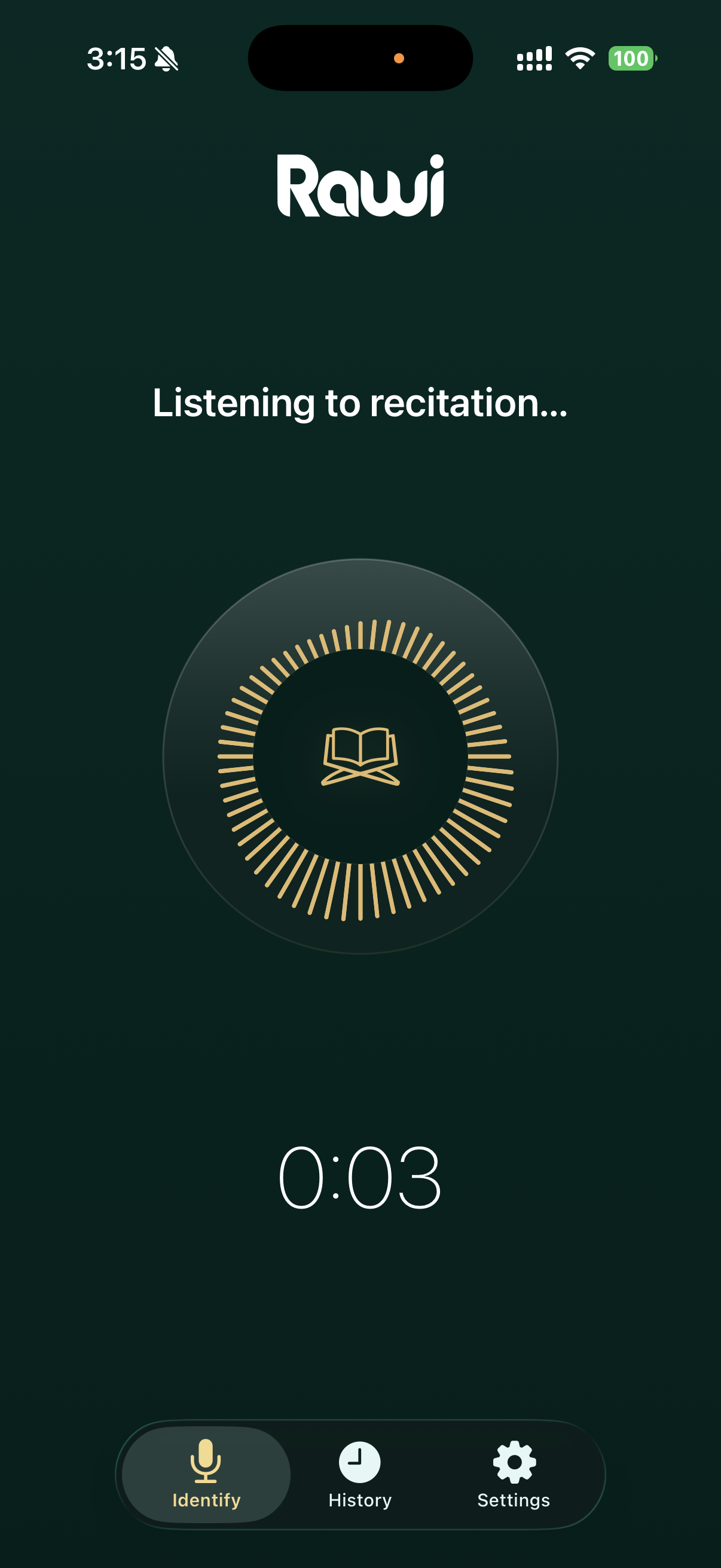 Rawi listening to a recitation with animated soundwave